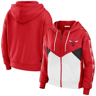 Women's WEAR by Erin Andrews  Red Chicago Bulls Color-Block Full-Zip Hoodie