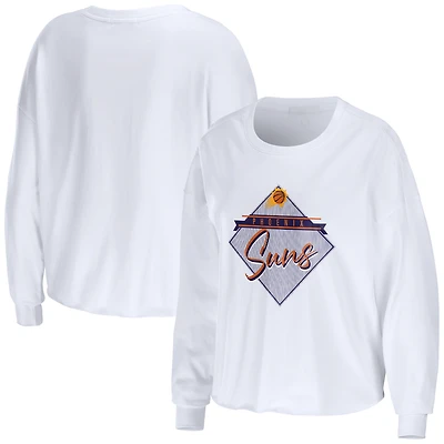 Women's WEAR by Erin Andrews White Phoenix Suns Cropped Long Sleeve T-Shirt