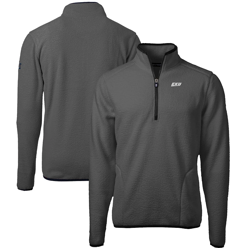 Men's Cutter & Buck  Gray/Black Eastern Kentucky Colonels Cascade Eco Sherpa Fleece Quarter-Zip Pullover Jacket