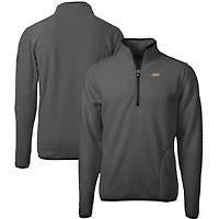 Men's Cutter & Buck  Gray/Black James Madison Dukes Cascade Eco Sherpa Fleece Quarter-Zip Pullover Jacket