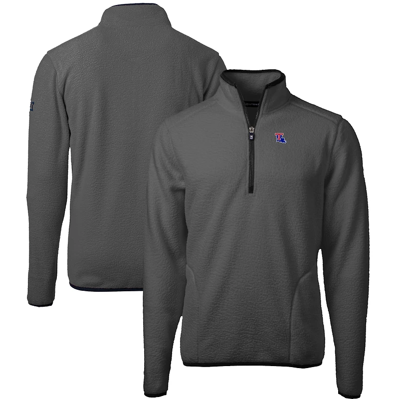 Men's Cutter & Buck  Gray/Black Louisiana Tech Bulldogs Cascade Eco Sherpa Fleece Quarter-Zip Pullover Jacket