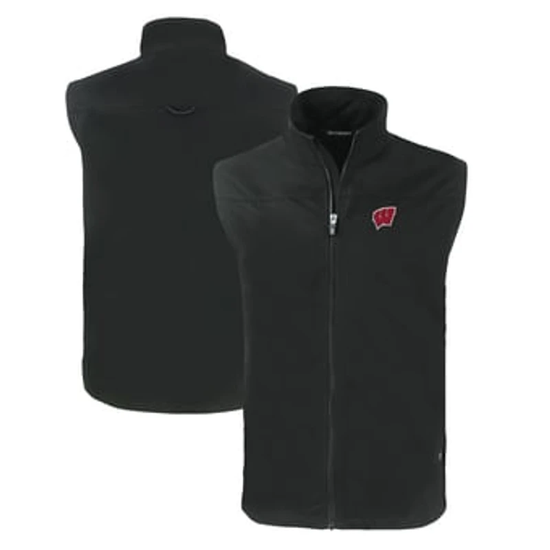 Men's Cutter & Buck Black Wisconsin Badgers Charter Eco Recycled Full-Zip Vest