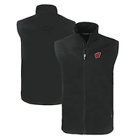 Men's Cutter & Buck  Black Wisconsin Badgers Charter Eco Recycled Full-Zip Vest