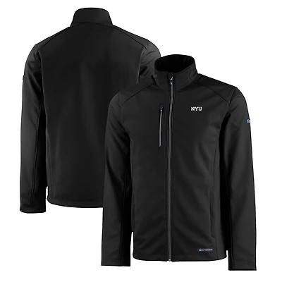 Men's Cutter & Buck  Black NYU Violets Evoke Eco Softshell Recycled Full-Zip Jacket