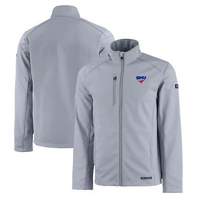 Men's Cutter & Buck  Gray SMU Mustangs Evoke Eco Softshell Recycled Full-Zip Jacket