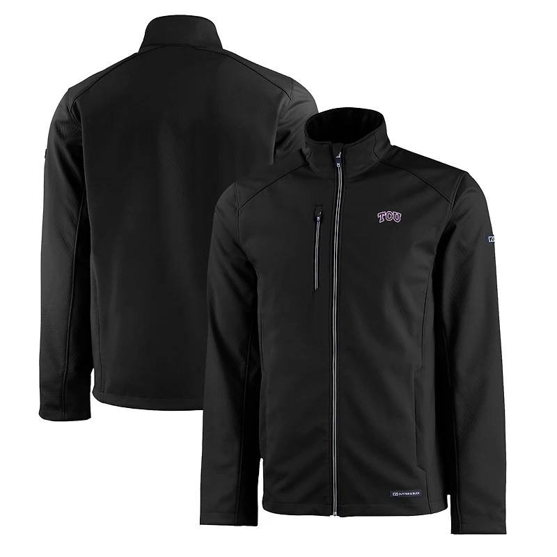 Men's Cutter & Buck  Black TCU Horned Frogs Evoke Eco Softshell Recycled Full-Zip Jacket