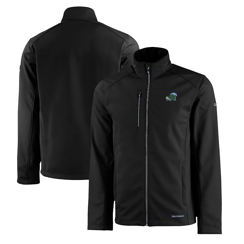 Men's Cutter & Buck  Black Tulane Green Wave Evoke Eco Softshell Recycled Full-Zip Jacket
