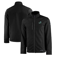Men's Cutter & Buck  Black Tulane Green Wave Evoke Eco Softshell Recycled Full-Zip Jacket