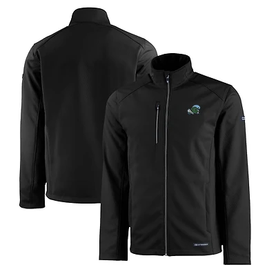 Men's Cutter & Buck  Black Tulane Green Wave Evoke Eco Softshell Recycled Full-Zip Jacket