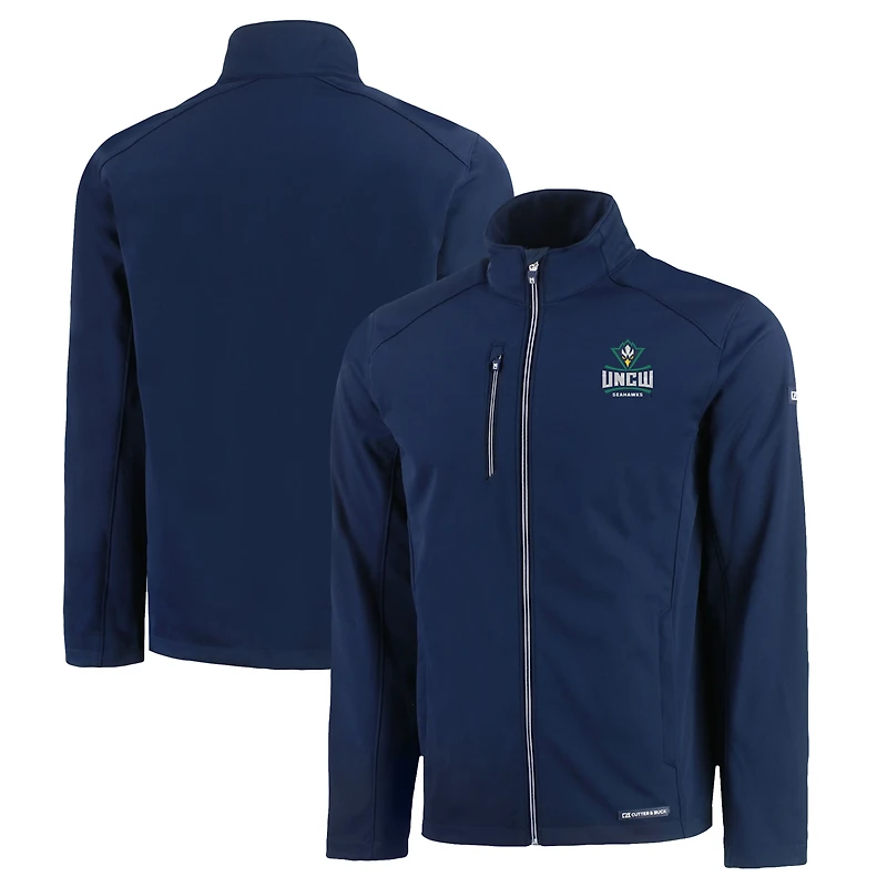 Men's Cutter & Buck  Navy UNC Wilmington Seahawks Evoke Eco Softshell Recycled Full-Zip Jacket