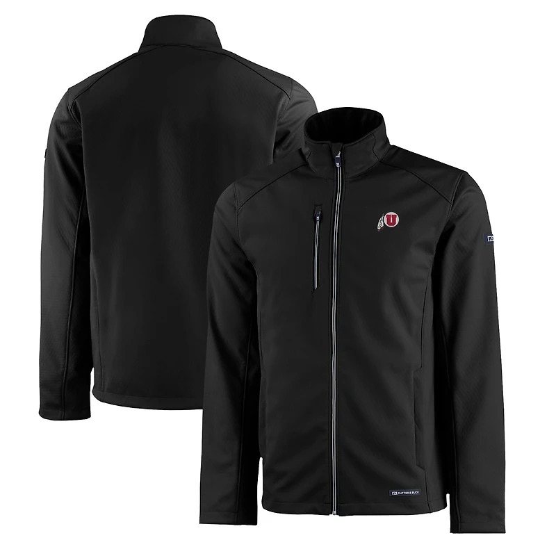 Men's Cutter & Buck  Black Utah Utes Evoke Eco Softshell Recycled Full-Zip Jacket