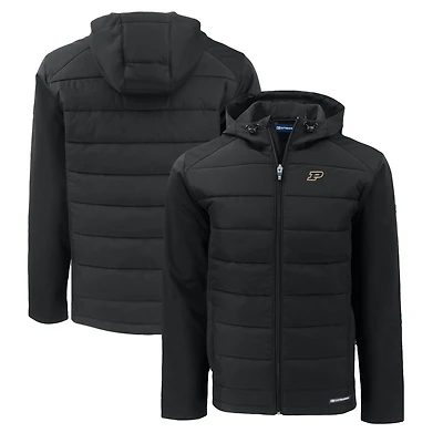 Men's Cutter & Buck  Black Purdue Boilermakers Evoke Hybrid Eco Softshell Recycled Full-Zip Hoodie Jacket