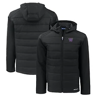 Men's Cutter & Buck  Black Washington Huskies Evoke Hybrid Eco Softshell Recycled Full-Zip Hoodie Jacket