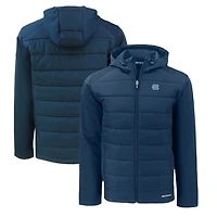 Men's Cutter & Buck  Navy North Carolina Tar Heels Evoke Hybrid Eco Softshell Recycled Full-Zip Hoodie Jacket