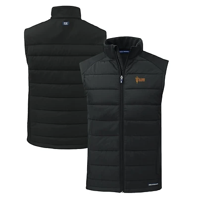 Men's Cutter & Buck  Black Arizona State Sun Devils Evoke Hybrid Eco Softshell Recycled Full-Zip Vest