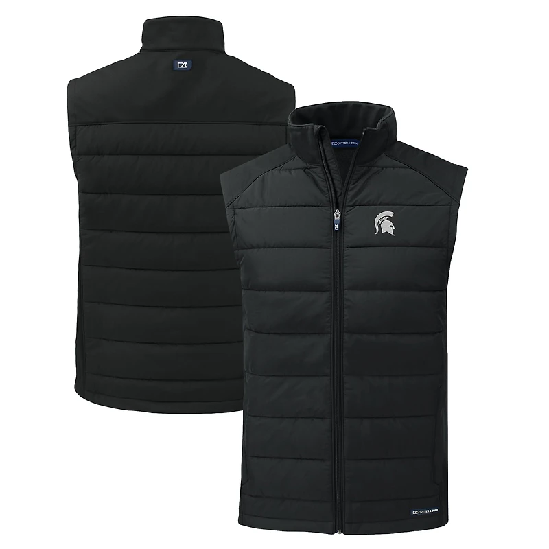 Men's Cutter & Buck  Black Michigan State Spartans Evoke Hybrid Eco Softshell Recycled Full-Zip Vest