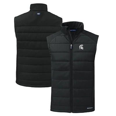 Men's Cutter & Buck  Black Michigan State Spartans Evoke Hybrid Eco Softshell Recycled Full-Zip Vest