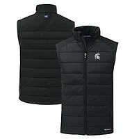Men's Cutter & Buck  Black Michigan State Spartans Evoke Hybrid Eco Softshell Recycled Full-Zip Vest