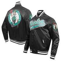 Men's Pro Standard Black Boston Celtics Script Tail Full-Snap Satin Varsity Jacket