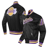 Men's Pro Standard Black Los Angeles Lakers Script Tail Full-Snap Satin Varsity Jacket
