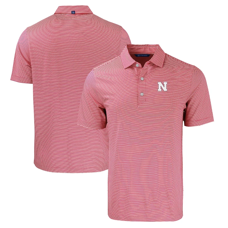 Men's Cutter & Buck Scarlet/White Nebraska Huskers Forge Eco Double Stripe Stretch Recycled Polo