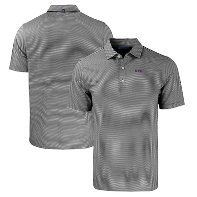Men's Cutter & Buck  Black/White NYU Violets Forge Eco Double Stripe Stretch Recycled Polo