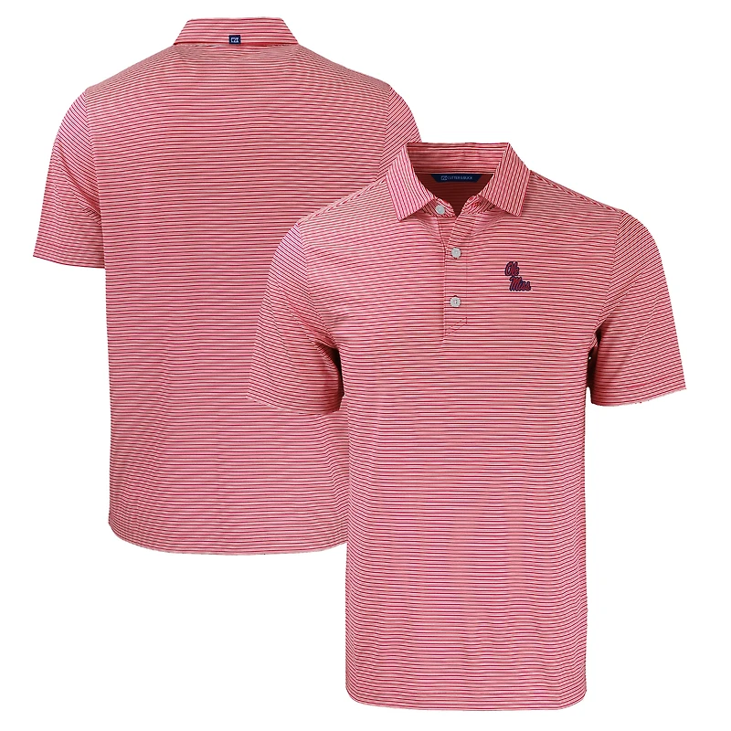 Men's Cutter & Buck  Red/White Ole Miss Rebels Forge Eco Double Stripe Stretch Recycled Polo