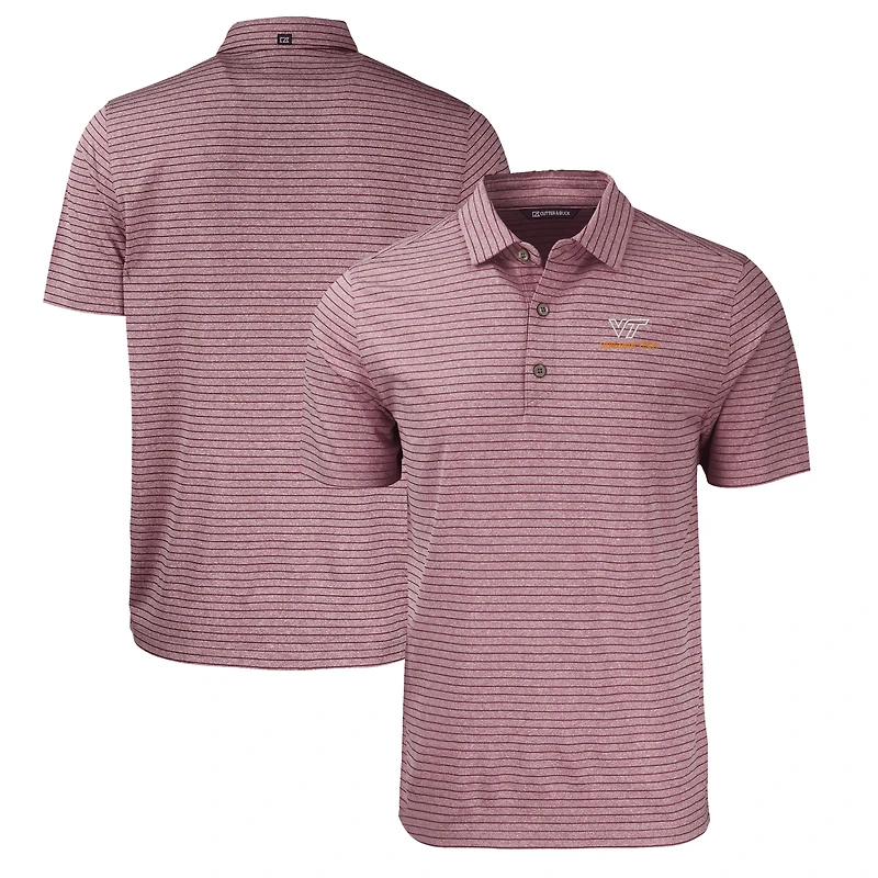 Men's Cutter & Buck  Heather Maroon Virginia Tech Hokies Forge Eco Heathered Stripe Stretch Recycled Polo