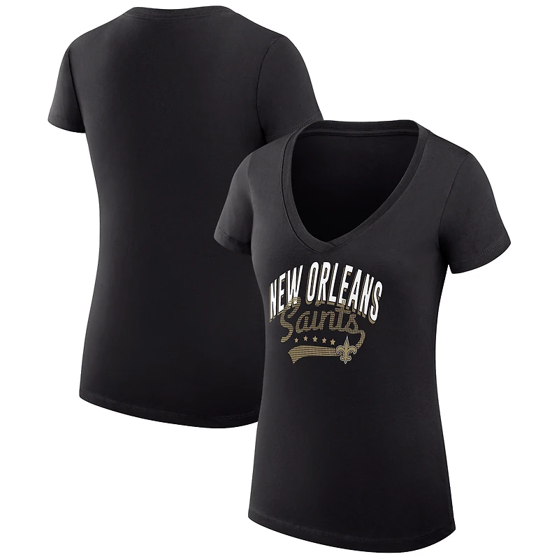 Women's G-III 4Her by Carl Banks Black New Orleans Saints Super-Slim Fit Lightweight Filigree Logo Lightweight V-Neck T-Shirt