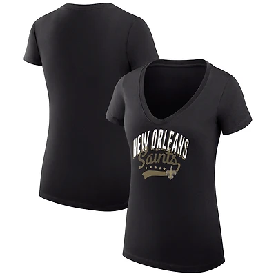 Women's G-III 4Her by Carl Banks Black New Orleans Saints Super-Slim Fit Lightweight Filigree Logo Lightweight V-Neck T-Shirt