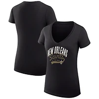 Women's G-III 4Her by Carl Banks Black New Orleans Saints Super-Slim Fit Lightweight Filigree Logo Lightweight V-Neck T-Shirt