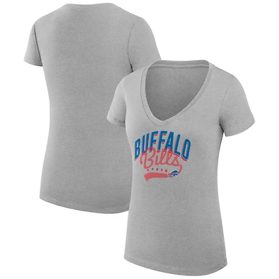 Women's G-III 4Her by Carl Banks Heather Gray Buffalo Bills Super-Slim Fit Lightweight Filigree Logo Lightweight V-Neck T-Shirt
