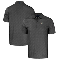 Men's Cutter & Buck Black Miami Hurricanes Pike Eco Pebble Print Stretch Recycled Polo