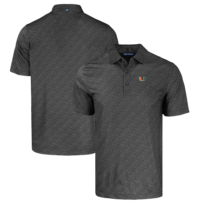Men's Cutter & Buck Black Miami Hurricanes Pike Eco Pebble Print Stretch Recycled Polo
