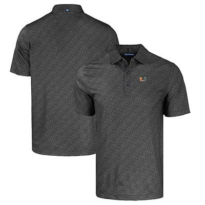 Men's Cutter & Buck Black Miami Hurricanes Pike Eco Pebble Print Stretch Recycled Polo