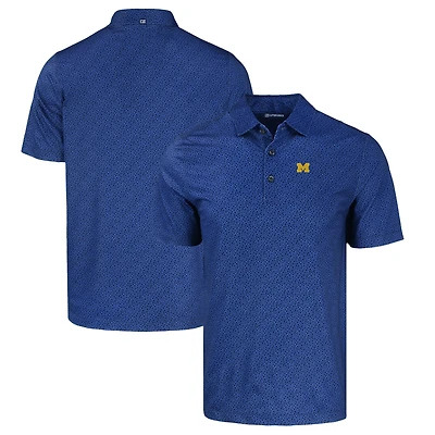Men's Cutter & Buck Navy Michigan Wolverines Pike Eco Pebble Print Stretch Recycled Polo