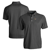 Men's Cutter & Buck Black/White Miami Hurricanes Pike Eco Symmetry Print Stretch Recycled Polo