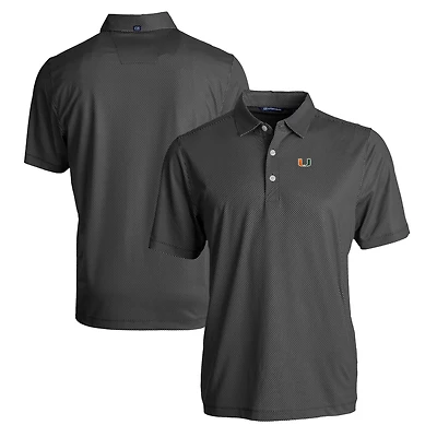 Men's Cutter & Buck Black/White Miami Hurricanes Pike Eco Symmetry Print Stretch Recycled Polo