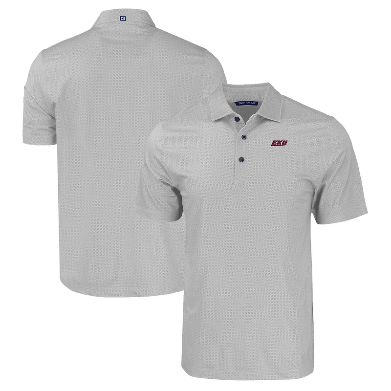 Men's Cutter & Buck Gray Eastern Kentucky Colonels Pike Eco Tonal Geo Print Stretch Recycled Polo
