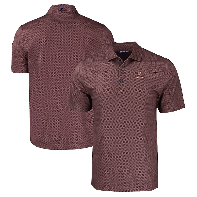 Men's Cutter & Buck Crimson Harvard Crimson Pike Eco Tonal Geo Print Stretch Recycled Polo