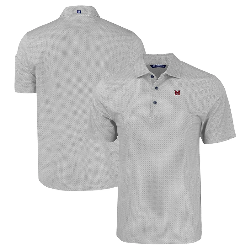Men's Cutter & Buck Gray Miami University RedHawks Pike Eco Tonal Geo Print Stretch Recycled Polo