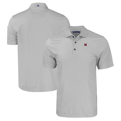Men's Cutter & Buck Gray Miami University RedHawks Pike Eco Tonal Geo Print Stretch Recycled Polo