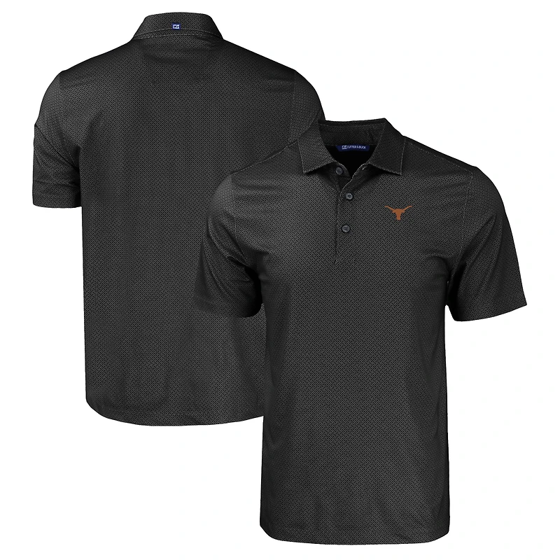 Men's Cutter & Buck Black Texas Longhorns Pike Eco Tonal Geo Print Stretch Recycled Polo