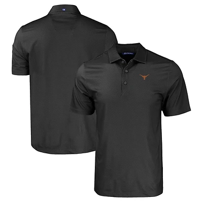 Men's Cutter & Buck Black Texas Longhorns Pike Eco Tonal Geo Print Stretch Recycled Polo