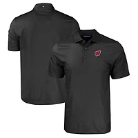 Men's Cutter & Buck Black Wisconsin Badgers Pike Eco Tonal Geo Print Stretch Recycled Polo