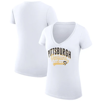 Women's G-III 4Her by Carl Banks White Pittsburgh Penguins Super-Slim Fit Lightweight Filigree Logo V-Neck T-Shirt