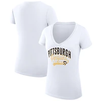 Women's G-III 4Her by Carl Banks White Pittsburgh Penguins Super-Slim Fit Lightweight Filigree Logo V-Neck T-Shirt