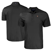 Men's Cutter & Buck Black Harvard Crimson Pike Eco Tonal Geo Print Stretch Recycled Polo