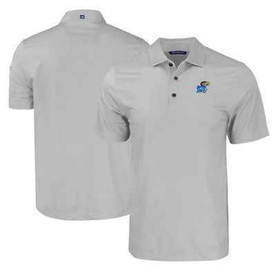 Men's Cutter & Buck Gray Kansas Jayhawks Pike Eco Tonal Geo Print Stretch Recycled Polo