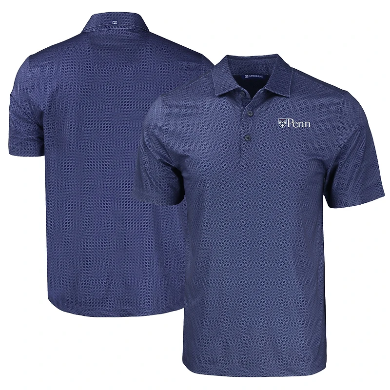 Men's Cutter & Buck Navy Pennsylvania Quakers Pike Eco Tonal Geo Print Stretch Recycled Polo